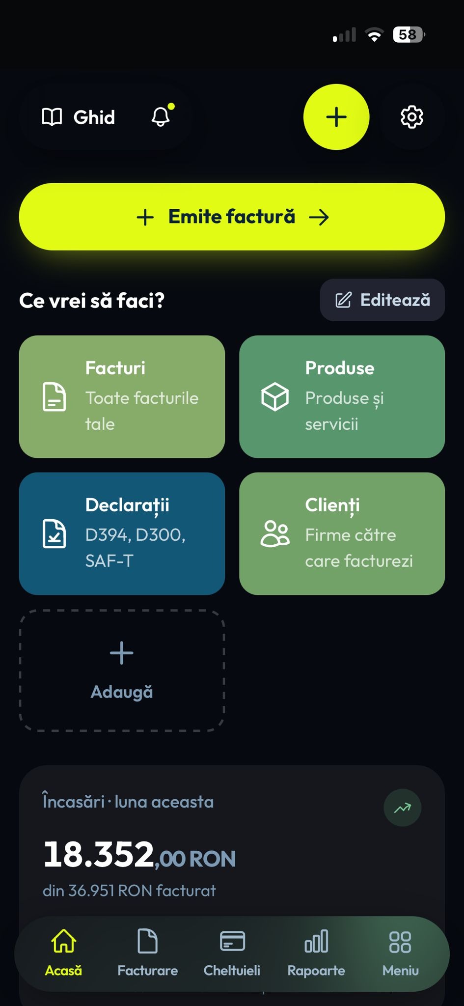 Aplicația facturamea ·ecranul Acasă