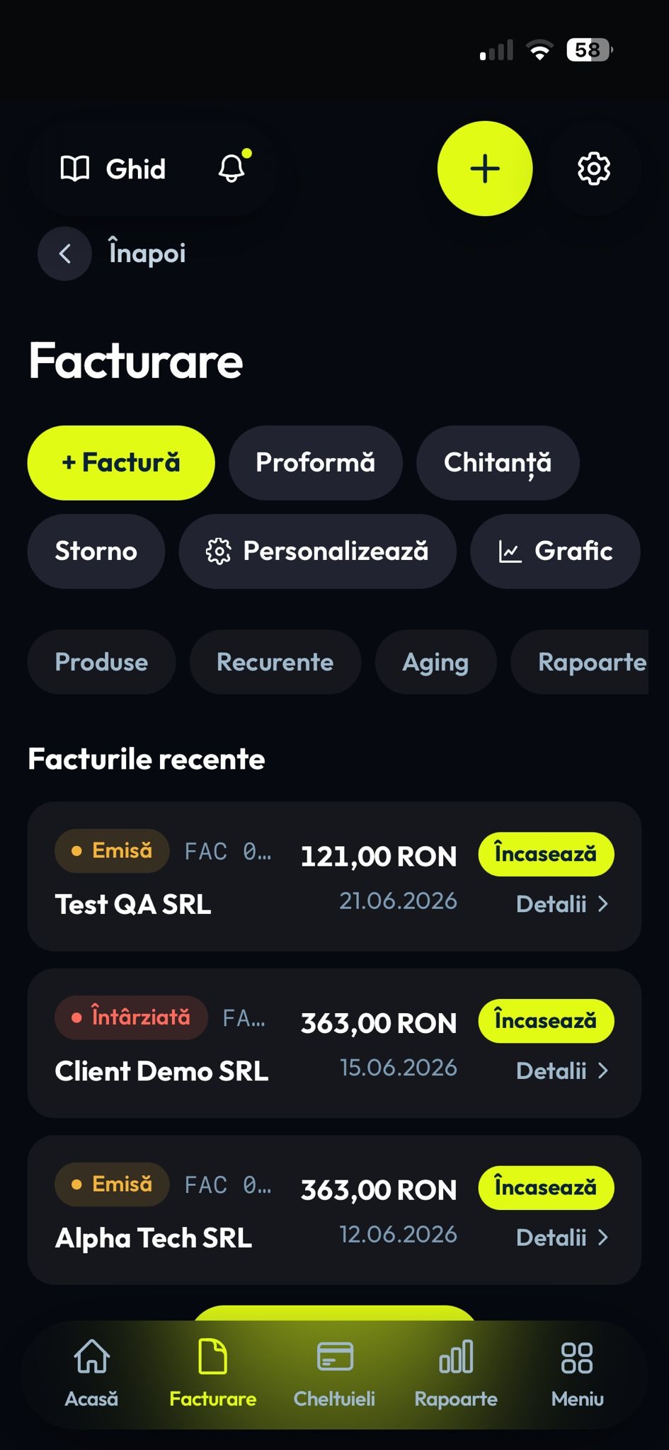 facturamea · ecranul Facturare